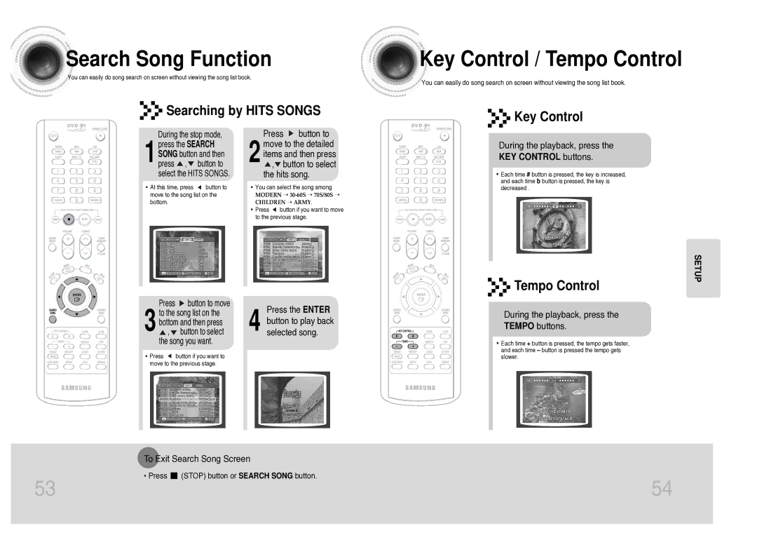 Samsung MAX-KC930Q/XFO Searching by Hits Songs Key Control, Tempo Control, During the playback, press the Tempo buttons 