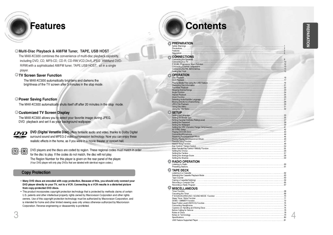 Samsung MAX-KC930Q/XFO manual Contents 