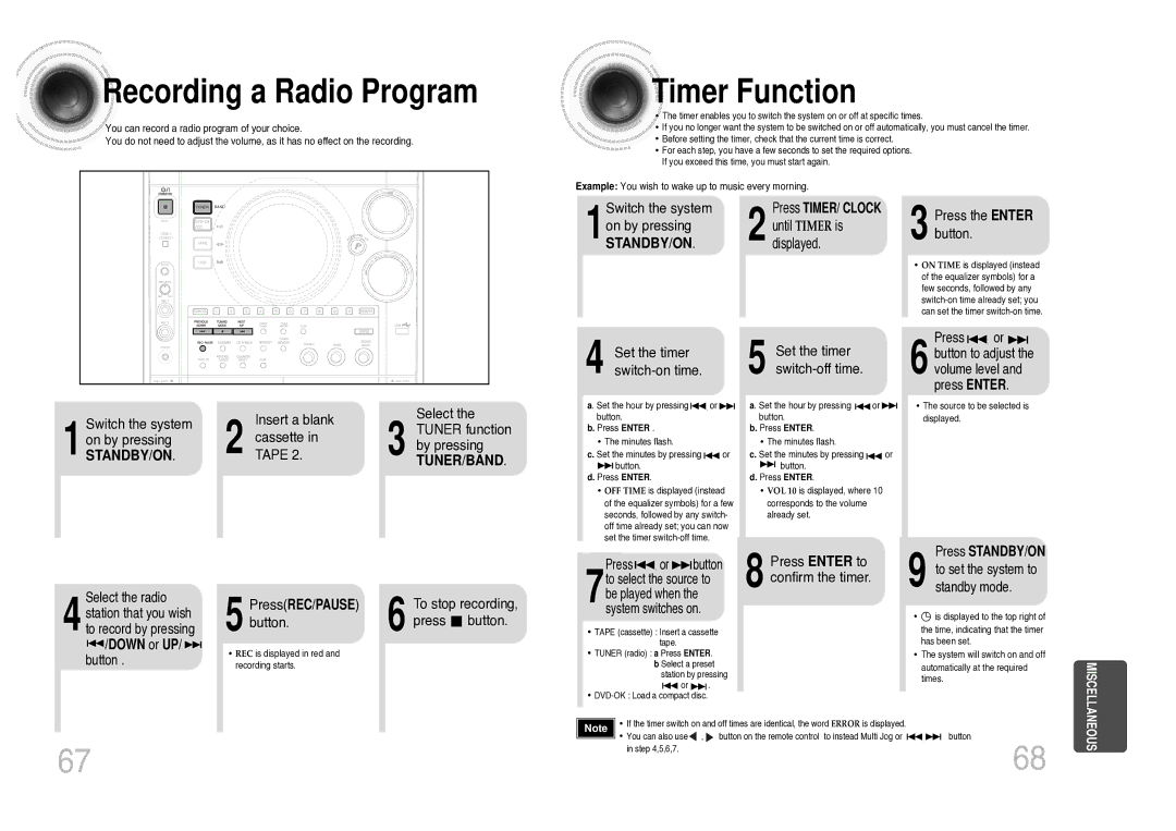 Samsung MAX-KC930Q/XFO manual Recording a Radio Program, Timer Function 