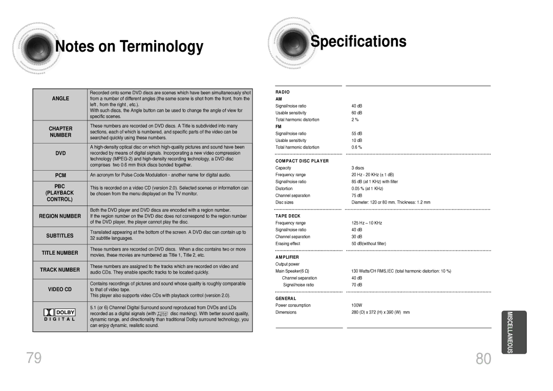 Samsung MAX-KC930Q/XFO manual Specifications 