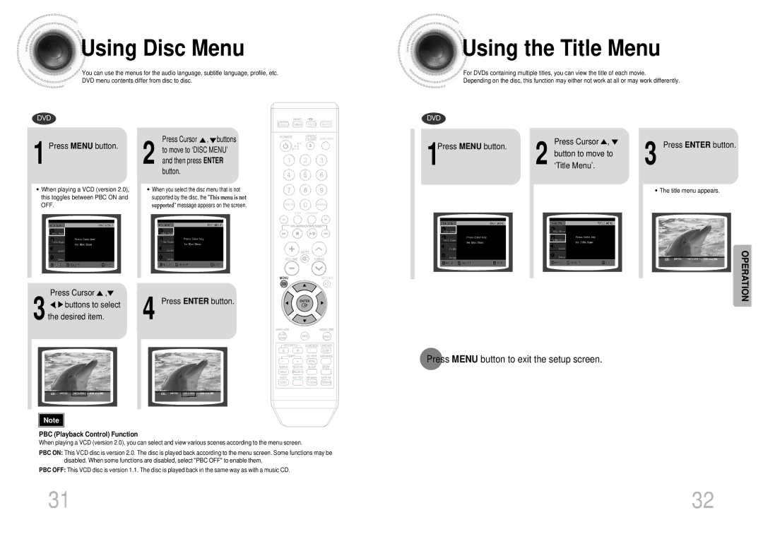 Samsung MAX-KT55Q/XFU manual Using Disc Menu, Using the Title Menu, Press Menu button to exit the setup screen 