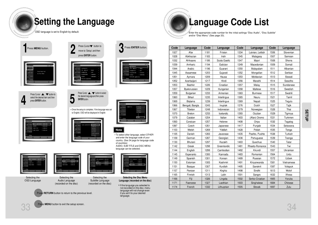 Samsung MAX-KT55Q/XFU manual Setting the Language, Code Language 