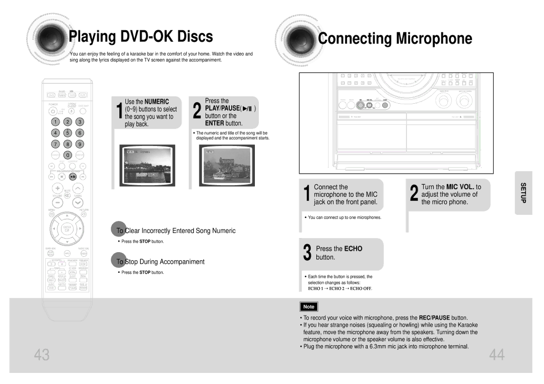 Samsung MAX-KT55Q/XFU manual Playing DVD-OK Discs, Connecting Microphone 