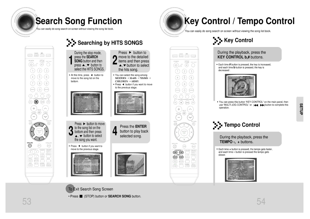 Samsung MAX-KT55Q/XFU manual Key Control / Tempo Control, Searching by Hits Songs 