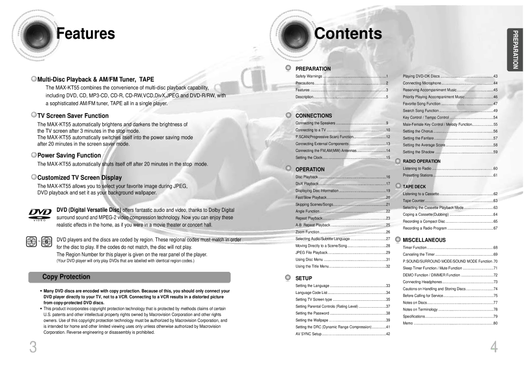 Samsung MAX-KT55Q/XFU manual Contents 