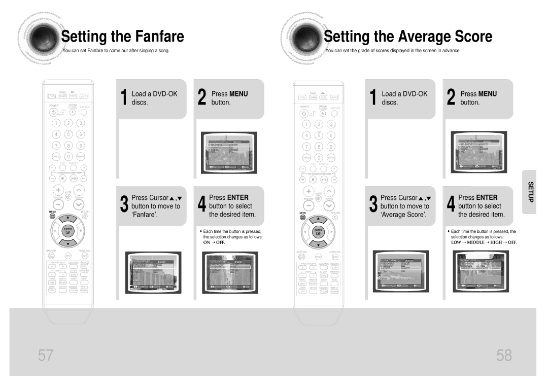 Samsung MAX-KT55Q/XFU manual Setting the Fanfare, Setting the Average Score, Load a DVD-OK 