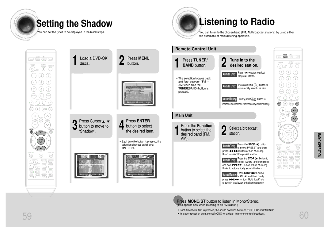 Samsung MAX-KT55Q/XFU manual Listening to Radio, Setting the Shadow, Radio Operation 