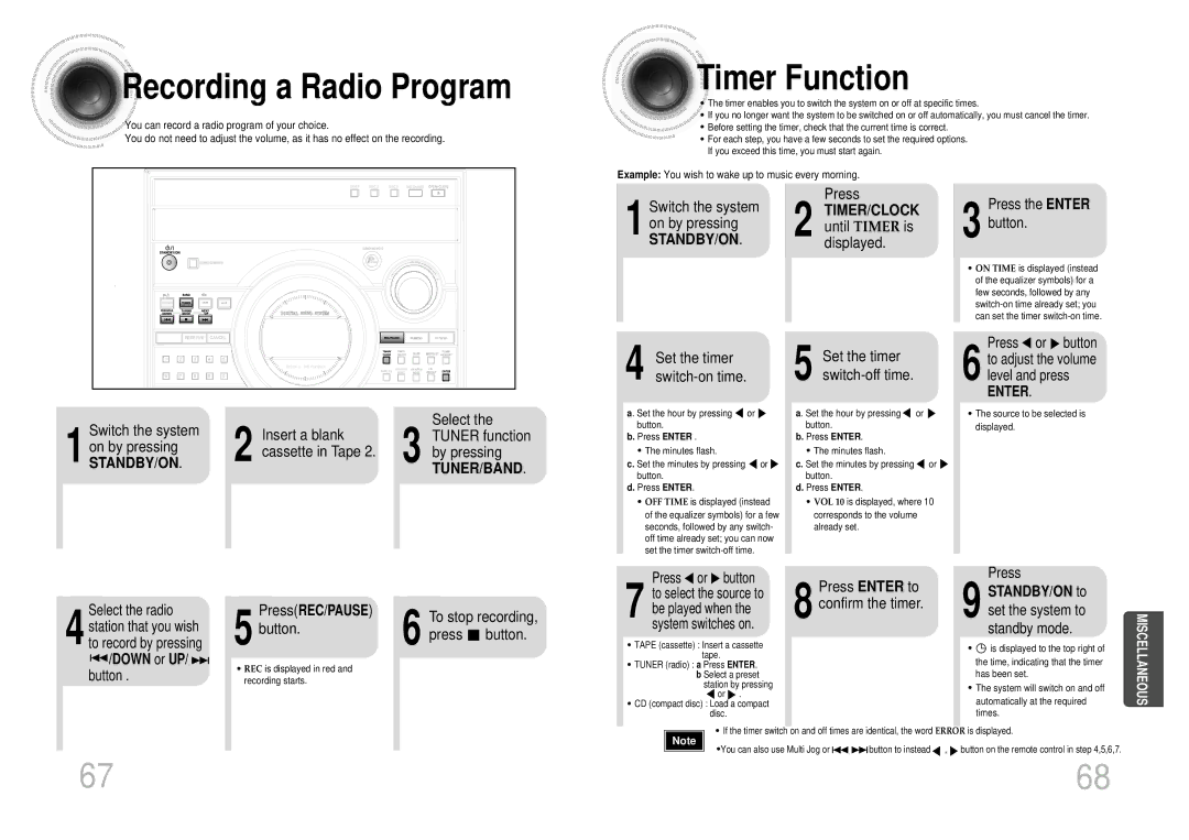 Samsung MAX-KT55Q/XFU manual Recording a Radio Program, Timer Function, TIMER/CLOCK until Timer is displayed 