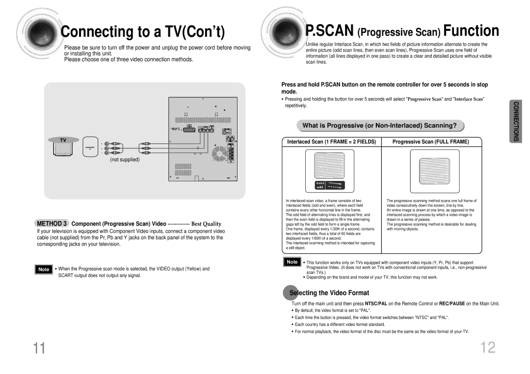 Samsung MAX-KT55Q/XFU Connecting to a TVCon’t, What is Progressive or Non-Interlaced Scanning?, Selecting the Video Format 