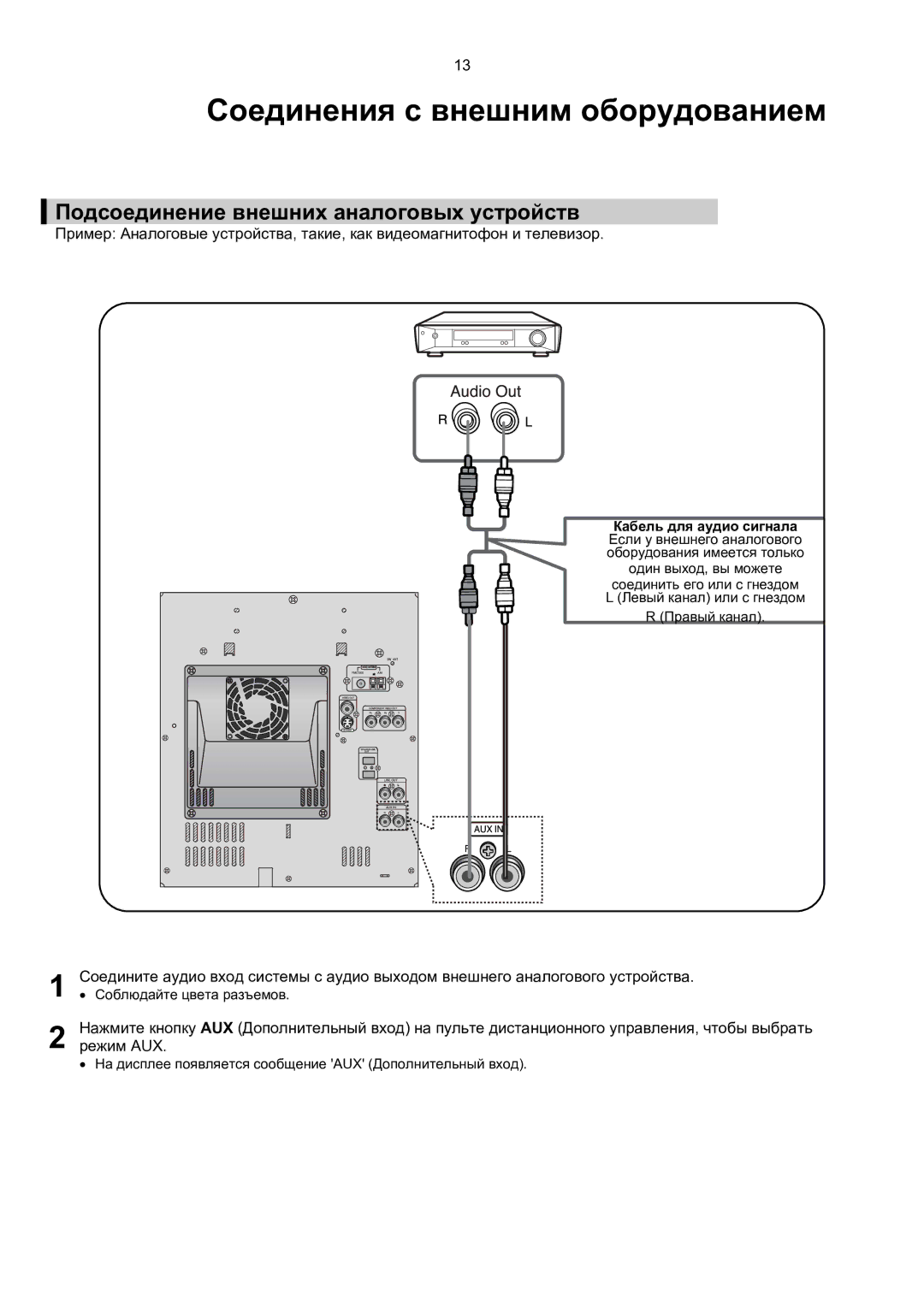 Samsung MAX-KT65Q/XFU manual Соединения с внешним оборудованием, Подсоединение внешних аналоговых устройств 