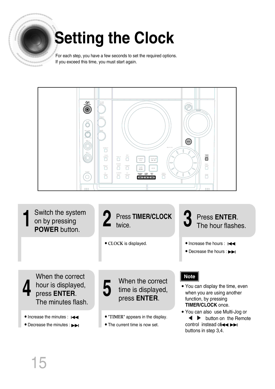 Samsung MAX-KT65Q/XFU manual Setting the Clock, Switch the system, On by pressing Twice, Power button, When the correct 