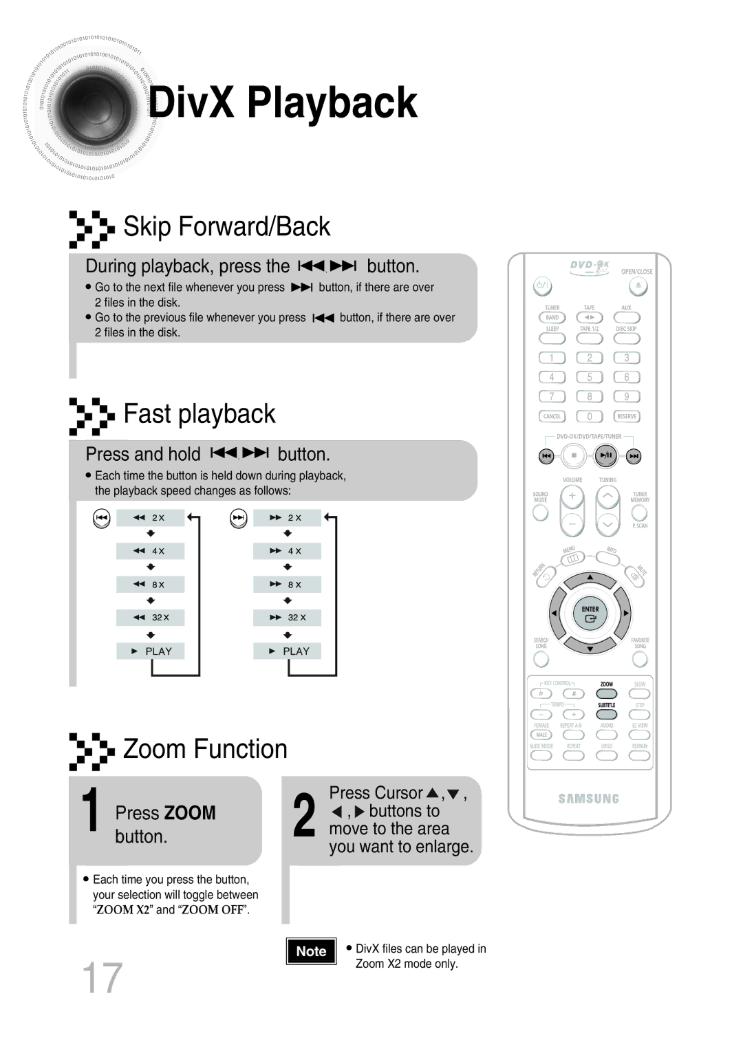 Samsung MAX-KT65Q/XFU manual DivX Playback, During playback, press the button, Press and hold button 