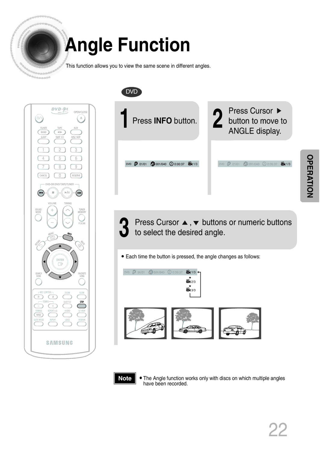 Samsung MAX-KT65Q/XFU manual Angle Function, Press Cursor 