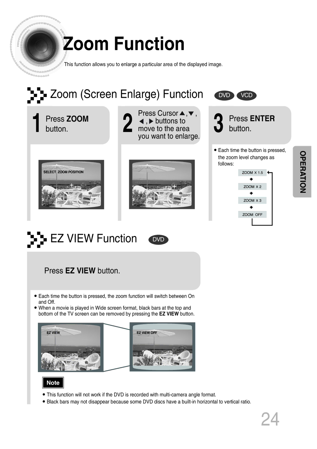 Samsung MAX-KT65Q/XFU manual Zoom Function, Press Zoom, Button, Press EZ View button 