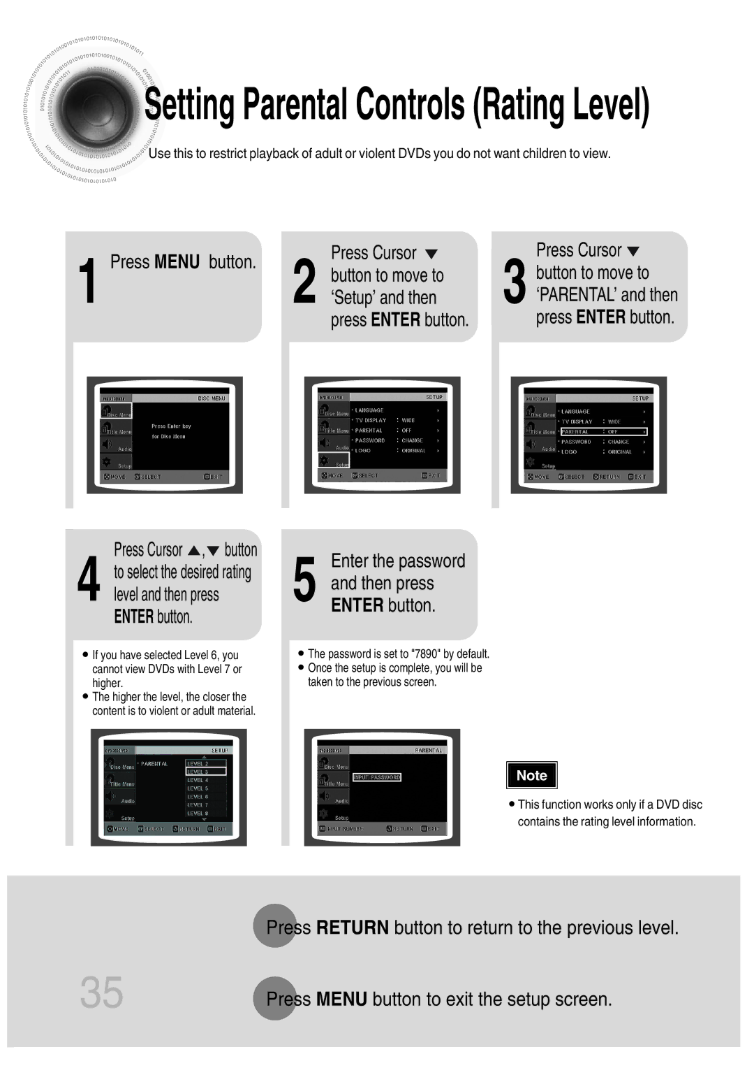 Samsung MAX-KT65Q/XFU manual Press Cursor , button, Press Cursor Button to move to, ‘Setup’ and then, Enter the password 