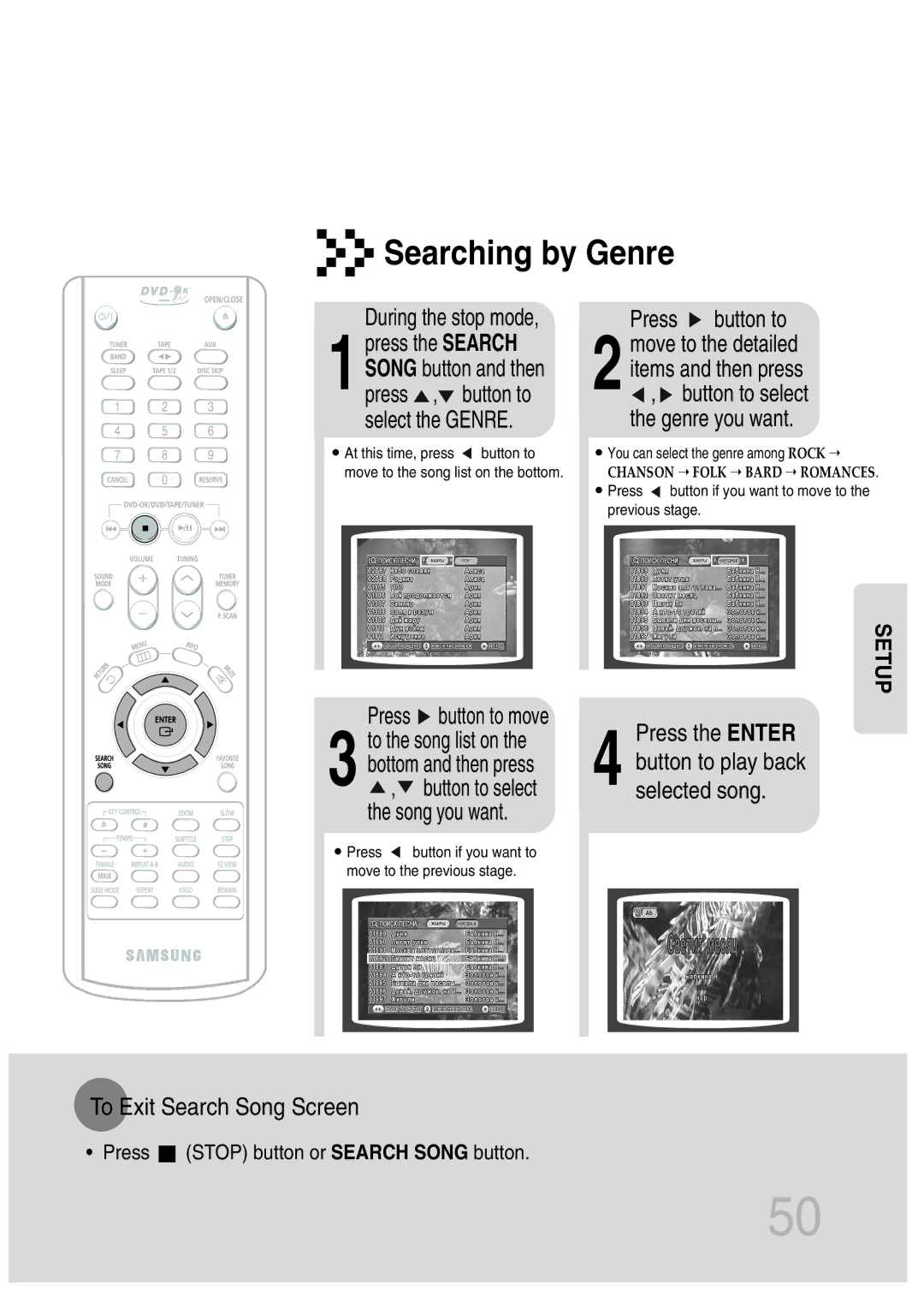 Samsung MAX-KT65Q/XFU manual Searching by Genre, Genre you want 