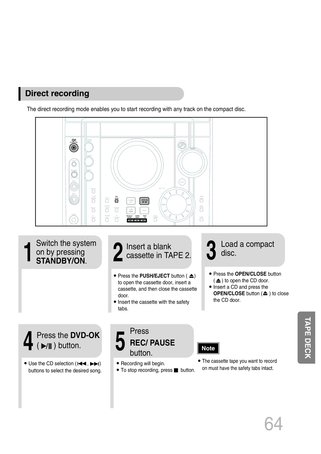 Samsung MAX-KT65Q/XFU manual Direct recording, REC/button.PAUSE 