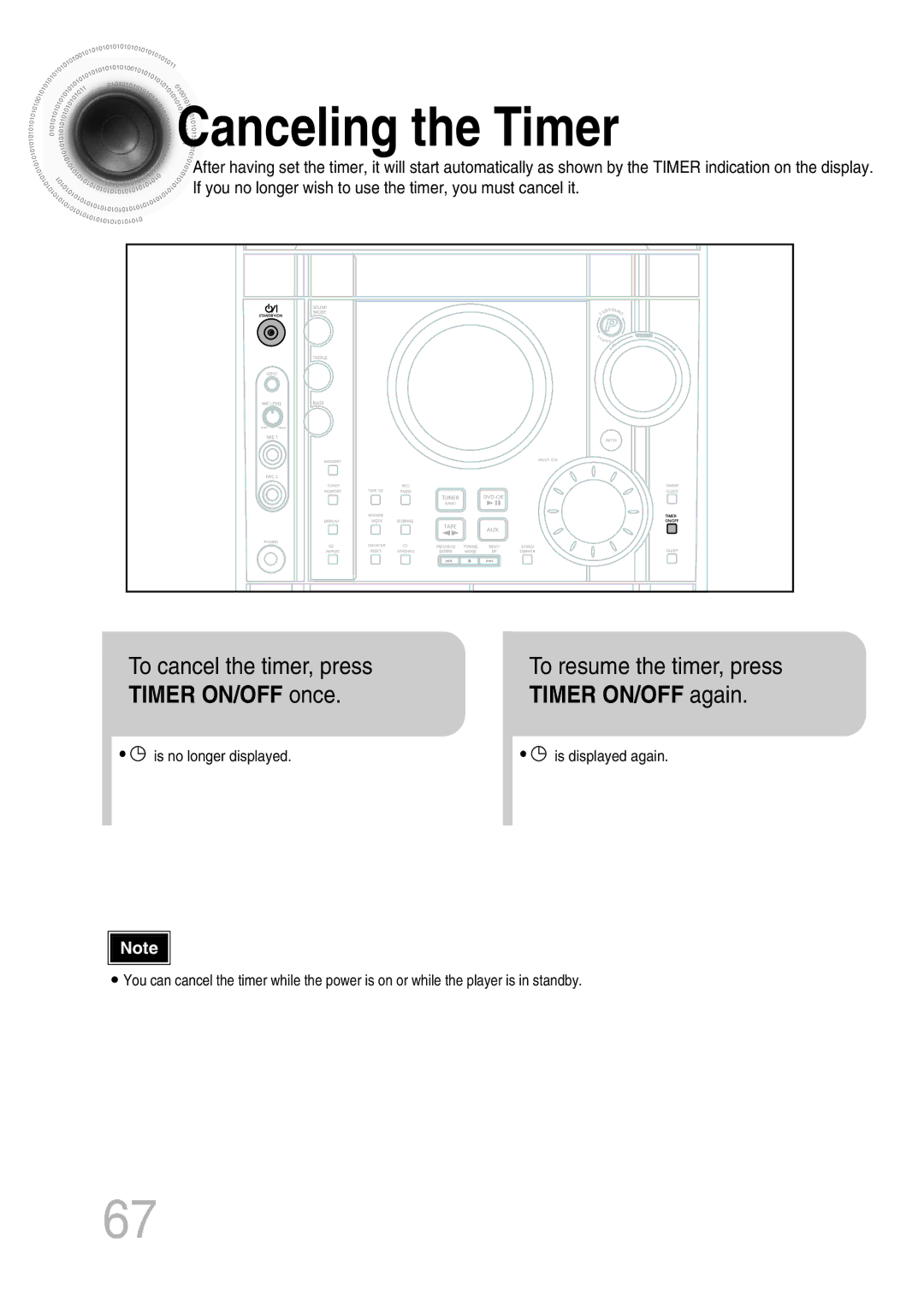 Samsung MAX-KT65Q/XFU manual Canceling the Timer, To cancel the timer, press Timer ON/OFF once 