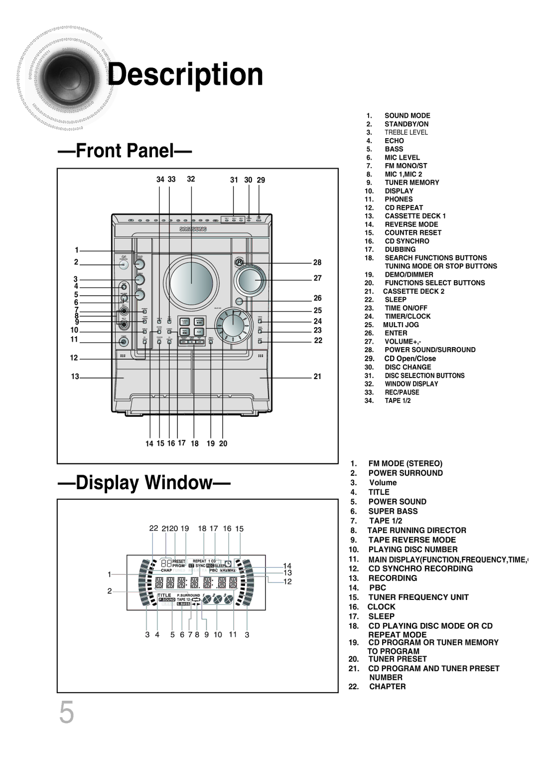 Samsung MAX-KT65Q/XFU manual Description, Front Panel 