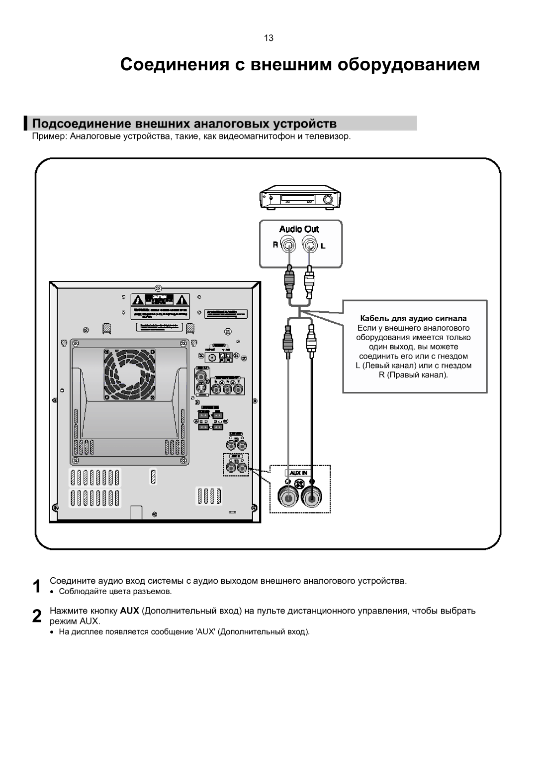 Samsung MAX-KT85Q/XFU manual Соединения с внешним оборудованием, Подсоединение внешних аналоговых устройств 