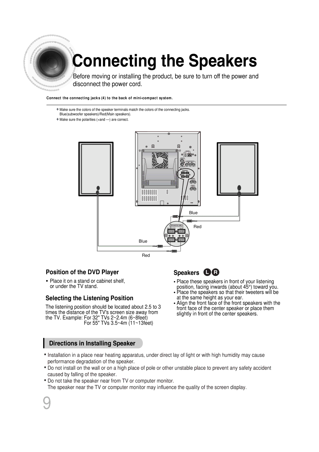 Samsung MAX-KT85Q/XFU manual Connecting the Speakers, Selecting the Listening Position 