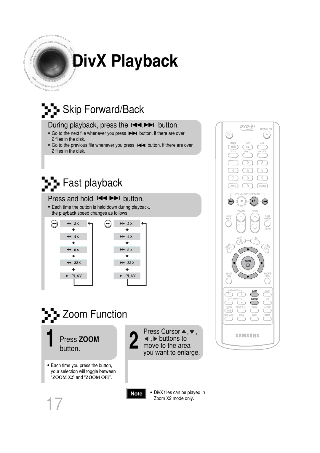 Samsung MAX-KT85Q/XFU manual DivX Playback, During playback, press the button, Press and hold button, Pressbutton.ZOOM 