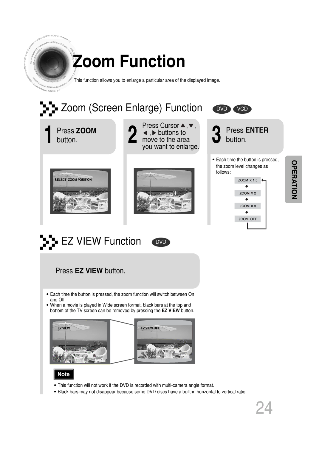 Samsung MAX-KT85Q/XFU manual Zoom Function, Press Zoom, Button, Press EZ View button 