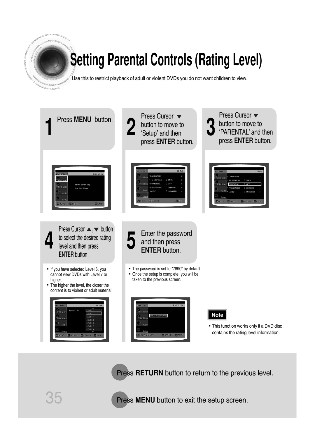 Samsung MAX-KT85Q/XFU manual Press Cursor , button, Press Cursor Button to move to, ‘Setup’ and then, Enter the password 