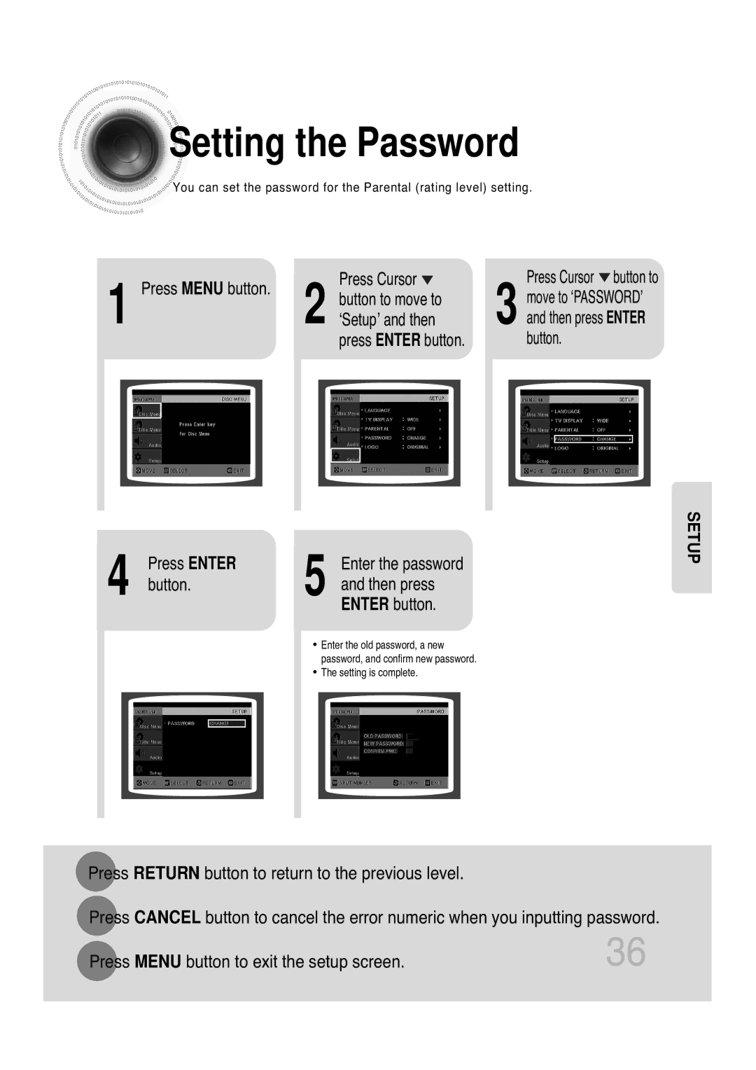 Samsung MAX-KT85Q/XFU manual Setting the Password, Enter button 