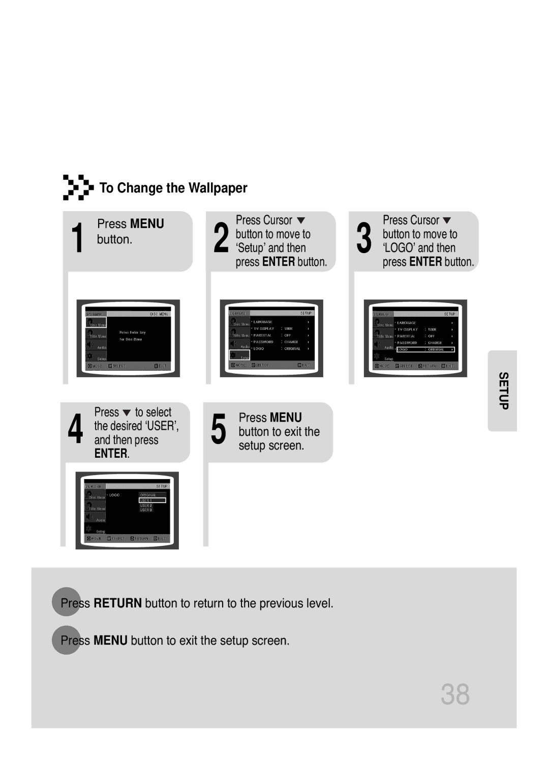 Samsung MAX-KT85Q/XFU manual Press Menu Press Cursor Button Button to move to, Press to select Press Menu, Then press 