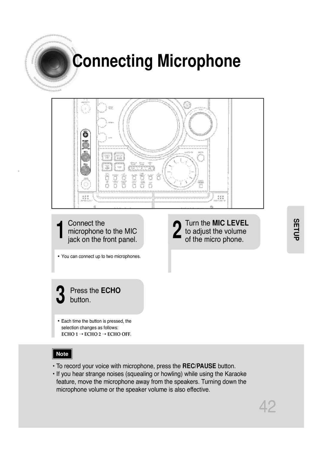 Samsung MAX-KT85Q/XFU manual Connecting Microphone, Press the Echo button 