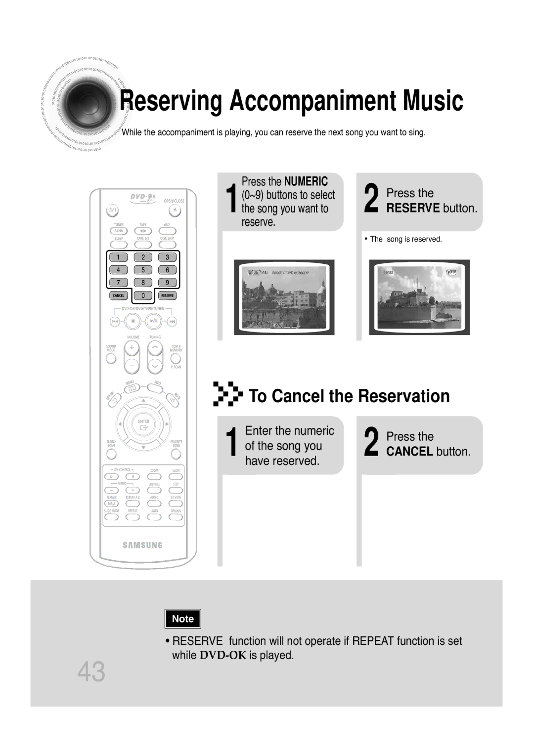 Samsung MAX-KT85Q/XFU manual To Cancel the Reservation, Reserve button, Enter the numeric Press 