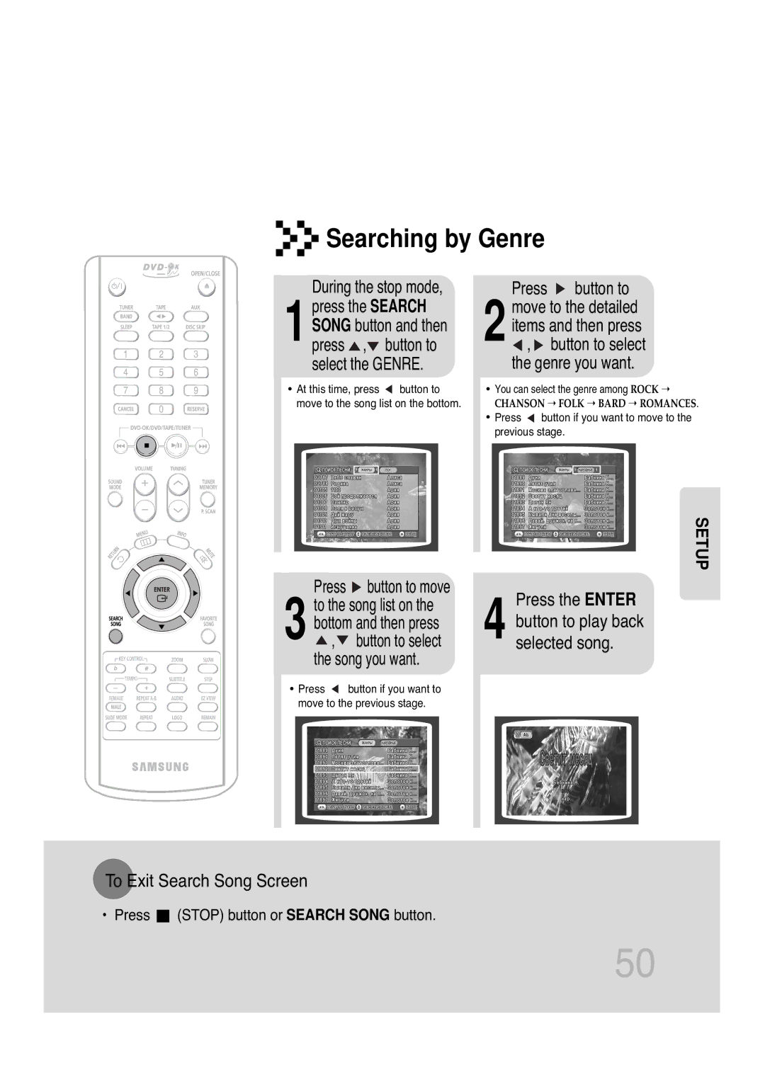 Samsung MAX-KT85Q/XFU manual Searching by Genre, Genre you want, Press button to move 