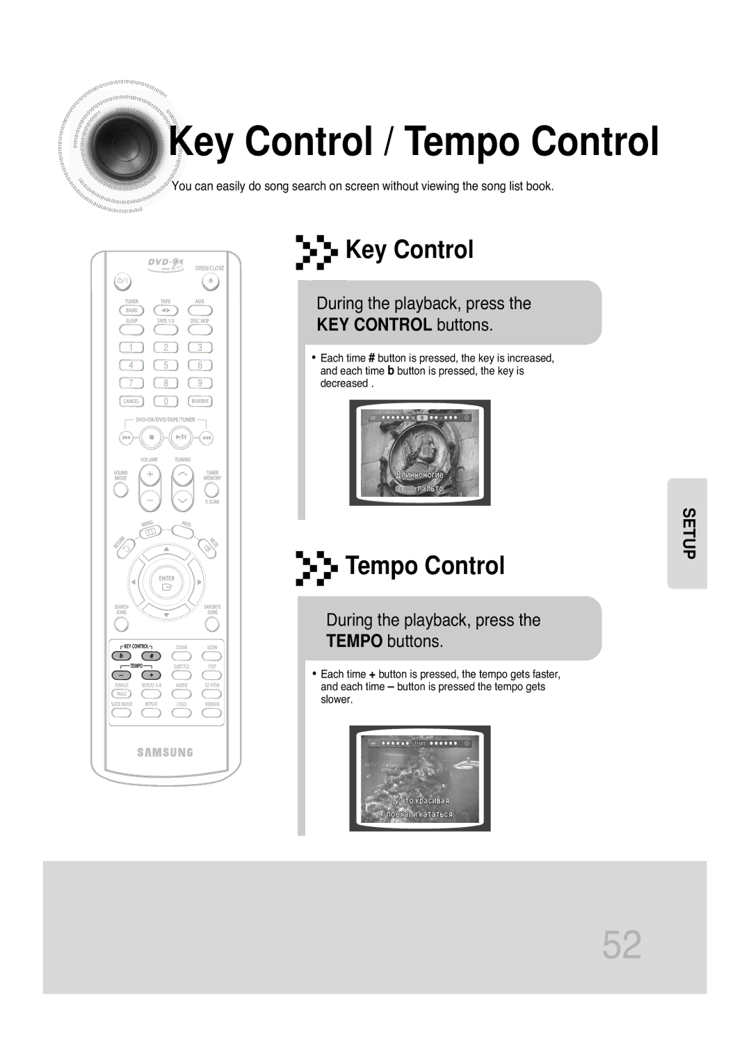 Samsung MAX-KT85Q/XFU manual Key Control, Tempo Control, During the playback, press, KEY Control buttons 