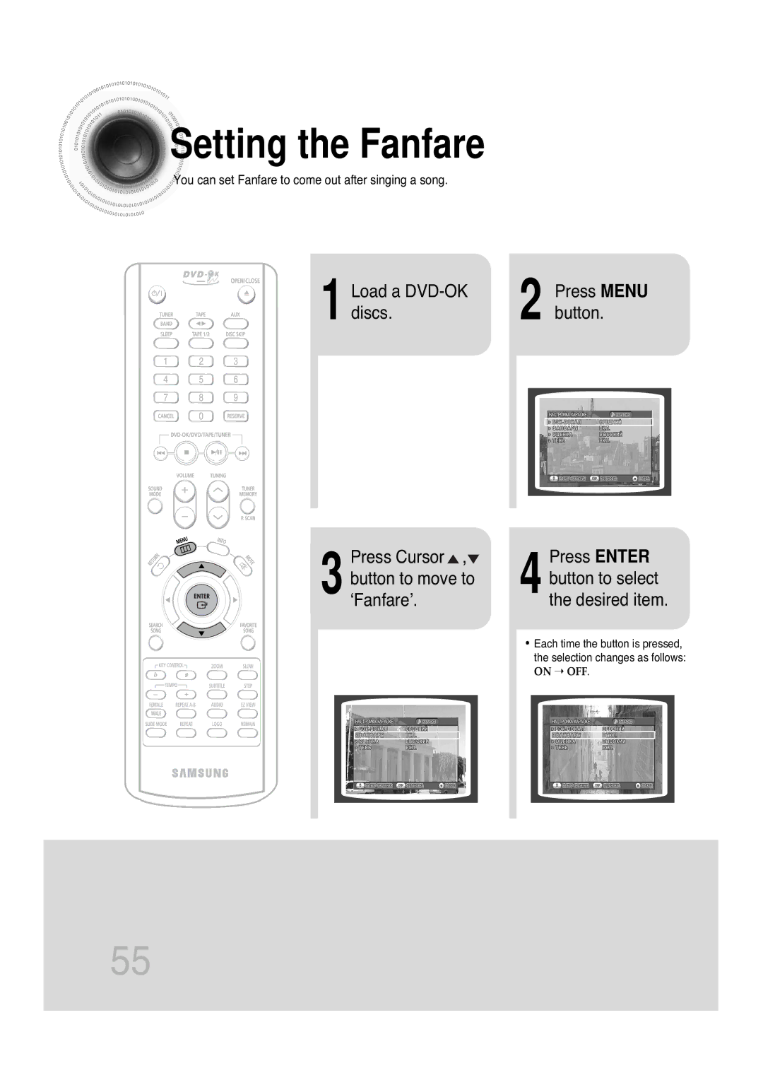 Samsung MAX-KT85Q/XFU manual Setting the Fanfare, Discs Button 