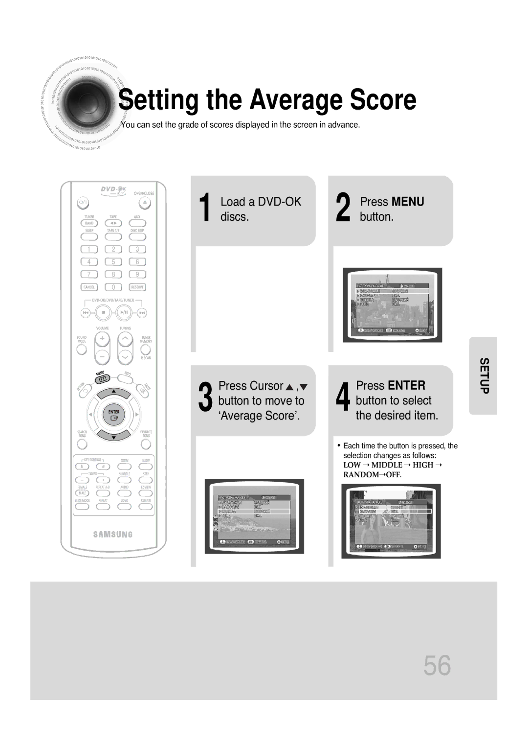 Samsung MAX-KT85Q/XFU manual Setting the Average Score 