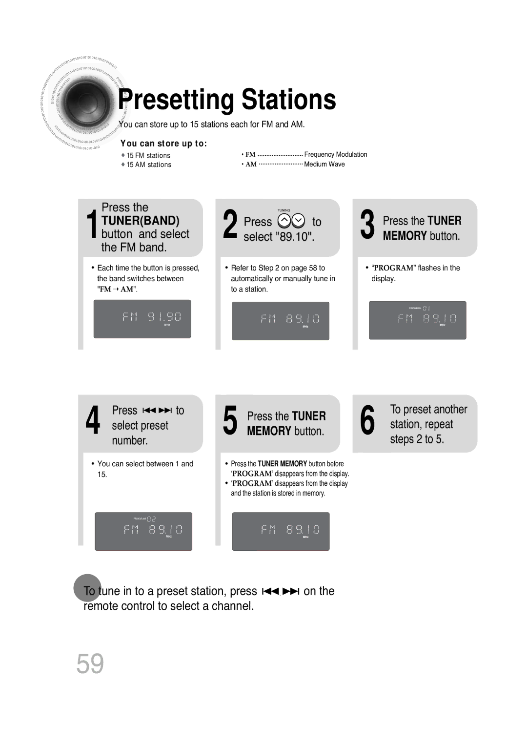 Samsung MAX-KT85Q/XFU manual Presetting Stations, Number, Steps 2 to, Press 