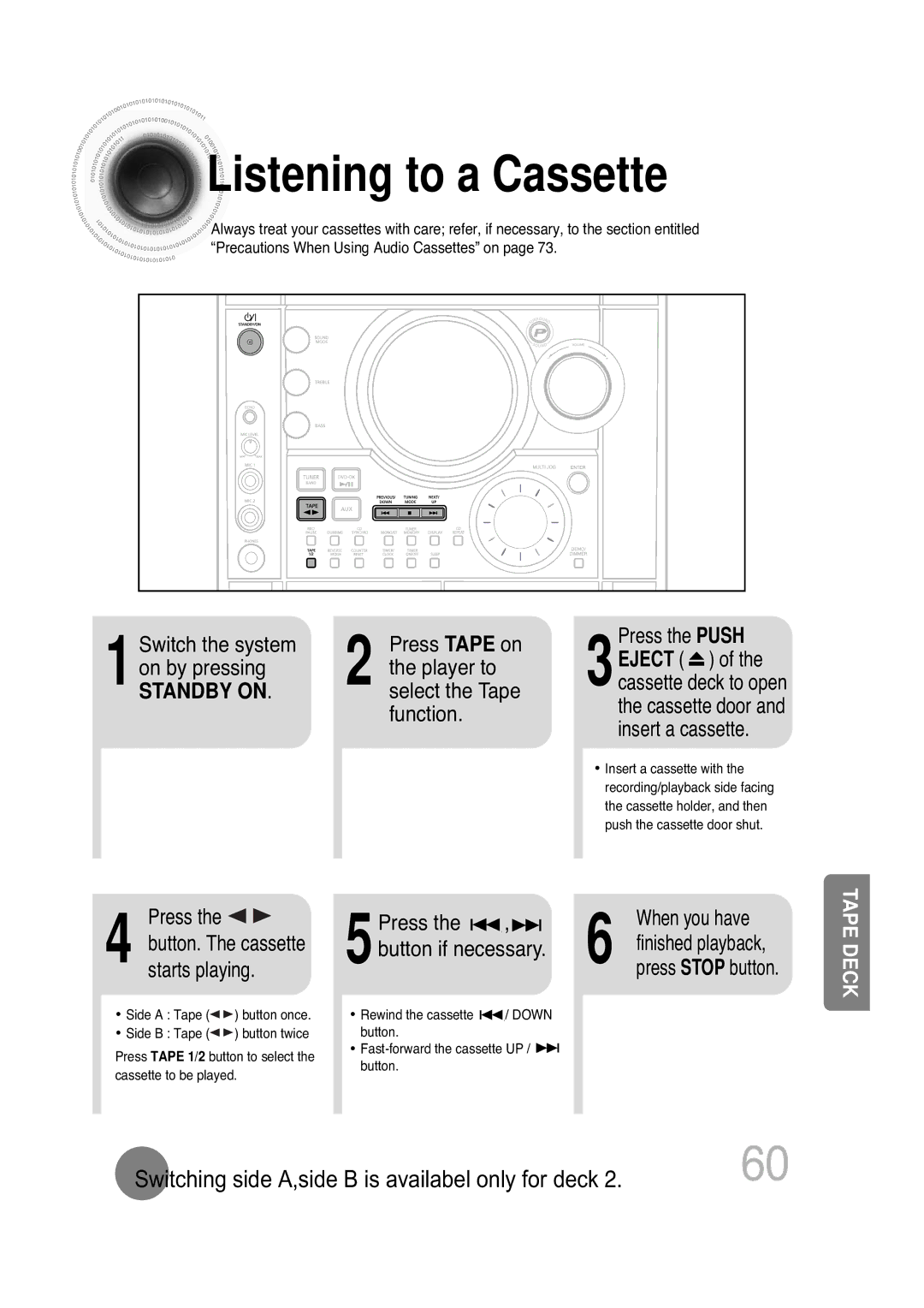 Samsung MAX-KT85Q/XFU manual Listening to a Cassette 