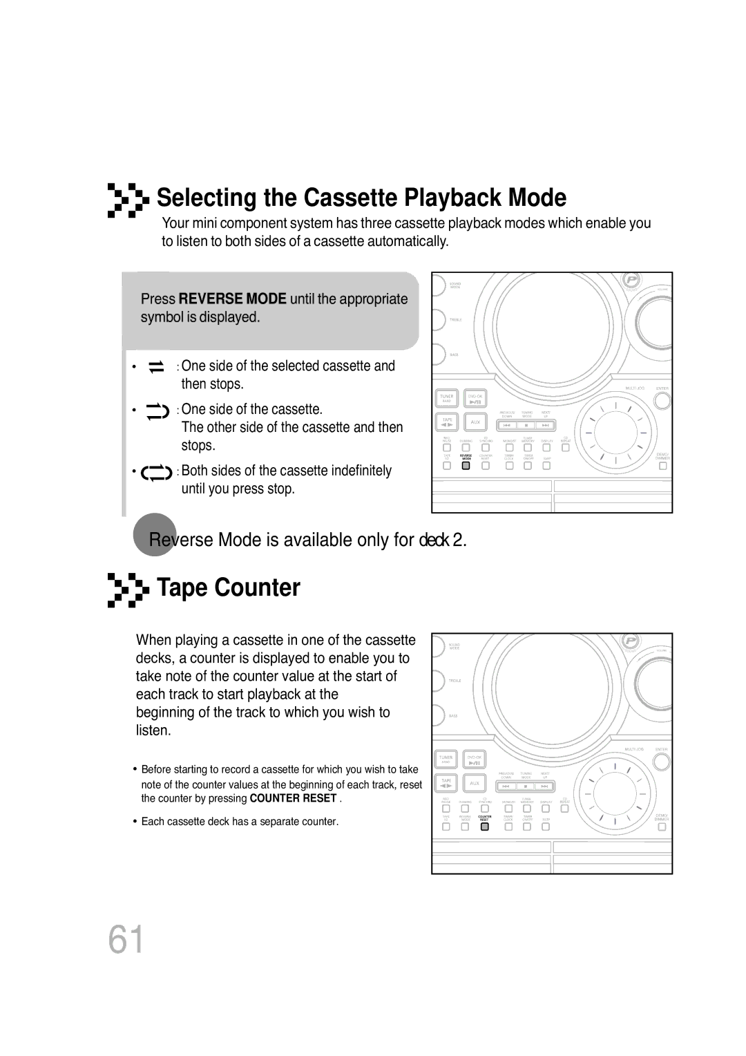 Samsung MAX-KT85Q/XFU manual Selecting the Cassette Playback Mode, Tape Counter 