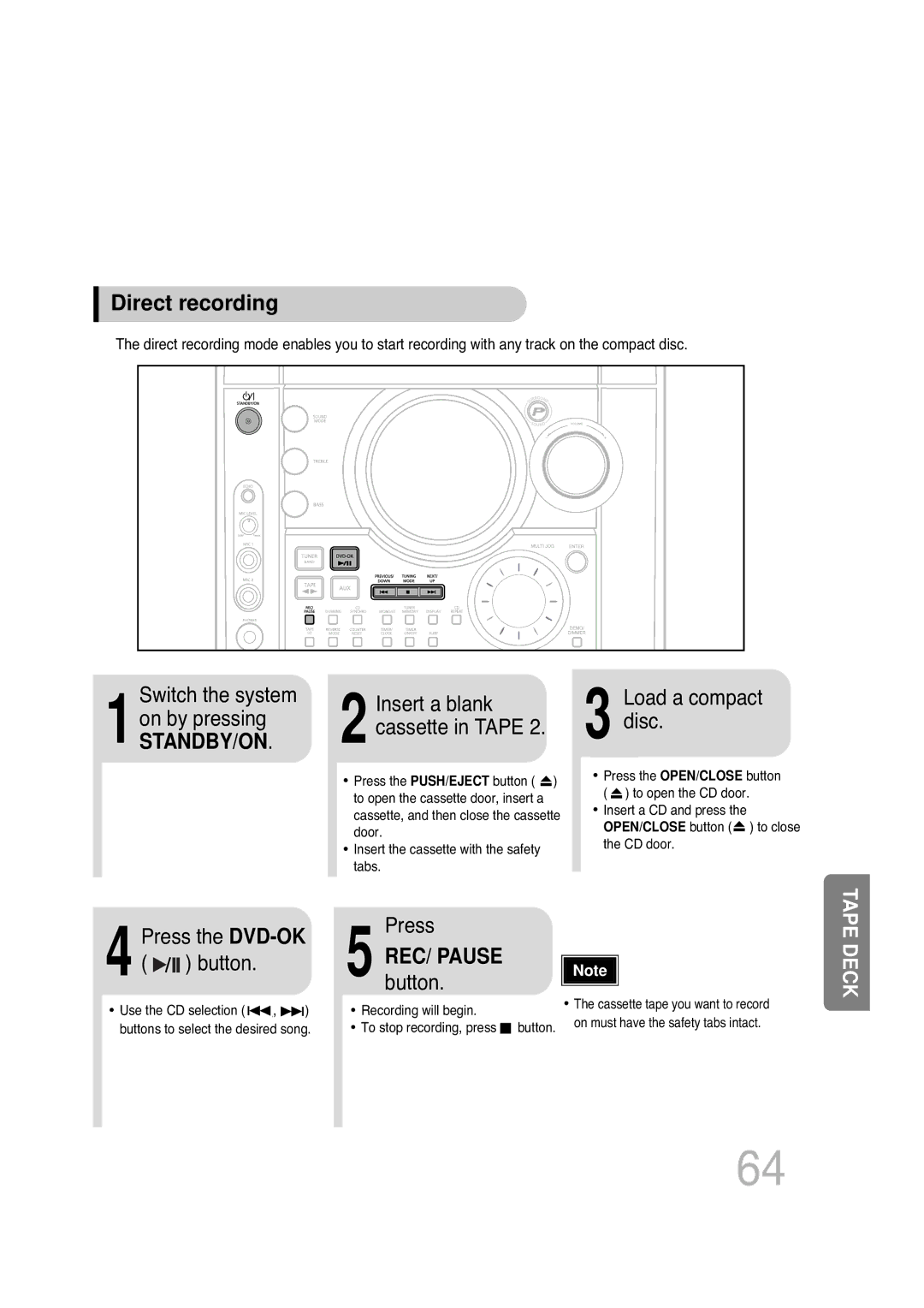 Samsung MAX-KT85Q/XFU manual Direct recording, REC/button.PAUSE 