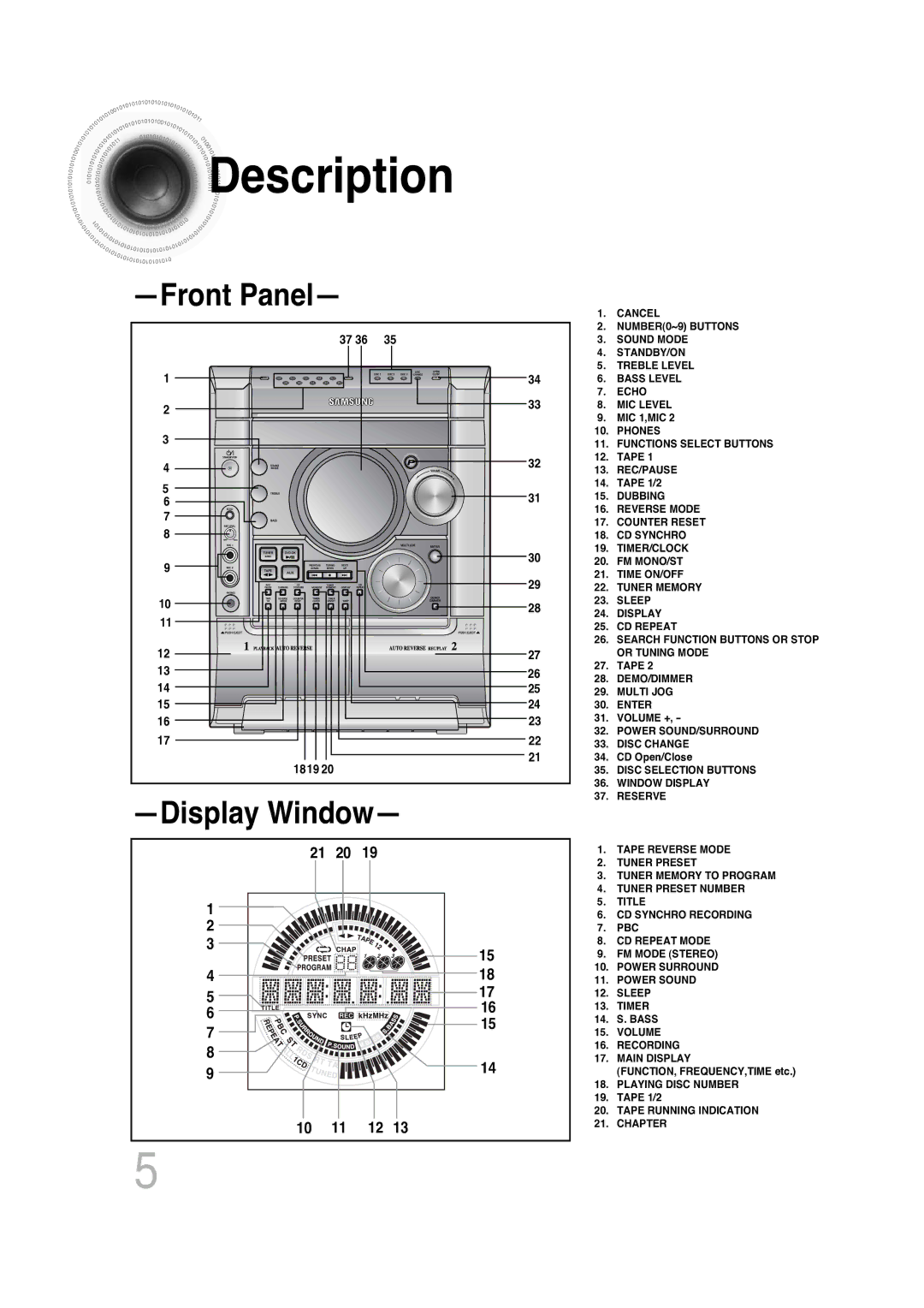 Samsung MAX-KT85Q/XFU manual Description, Display Window 