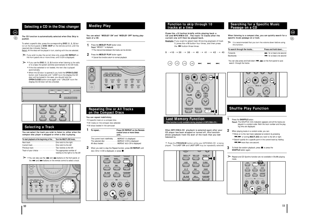 Samsung MAX-T35 instruction manual Selecting a CD in the Disc changer Medley Play, Selecting a Track, Last Memory Function 