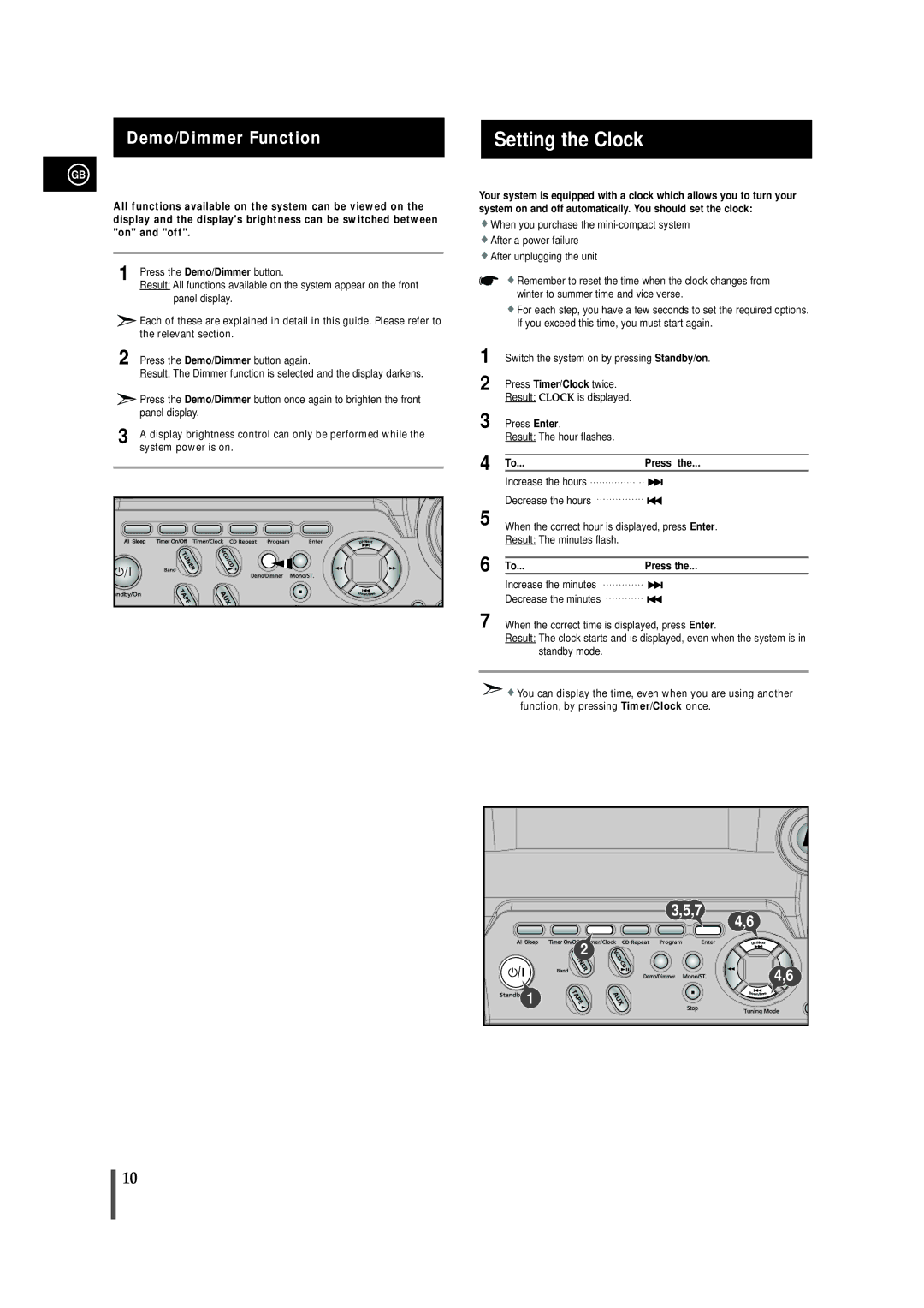 Samsung MAX-VB450 instruction manual Setting the Clock, Press 