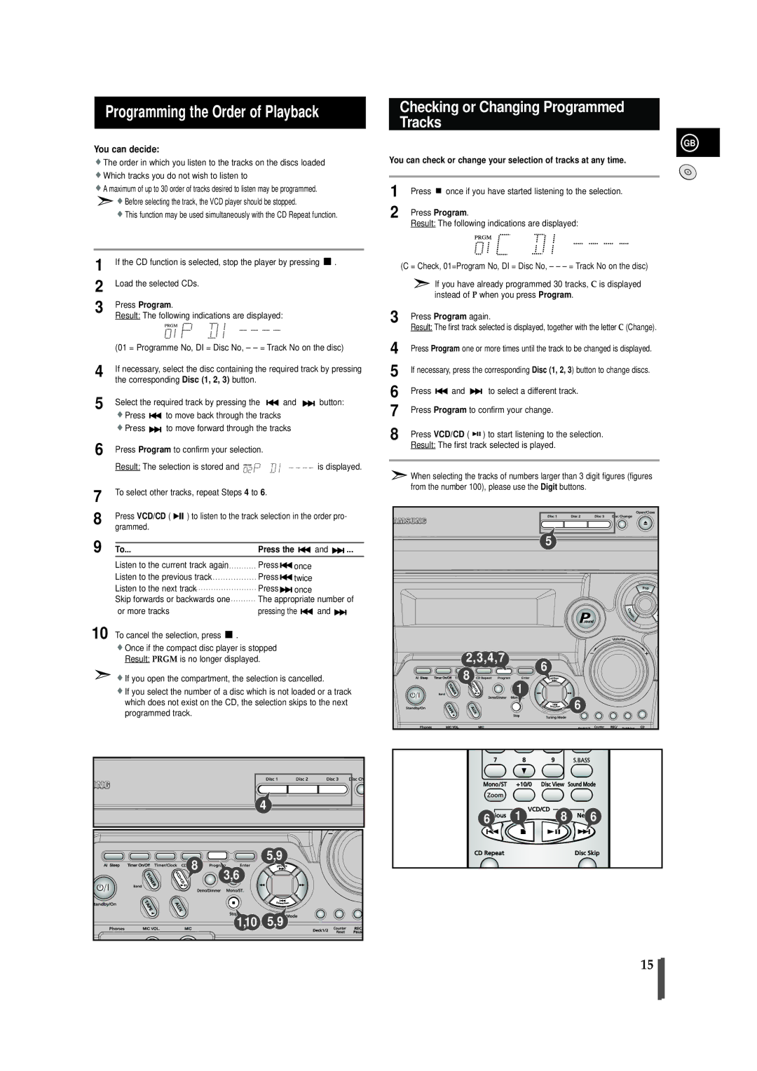 Samsung MAX-VB450 Programming the Order of Playback, Checking or Changing Programmed Tracks, Grammed, Or more tracks 