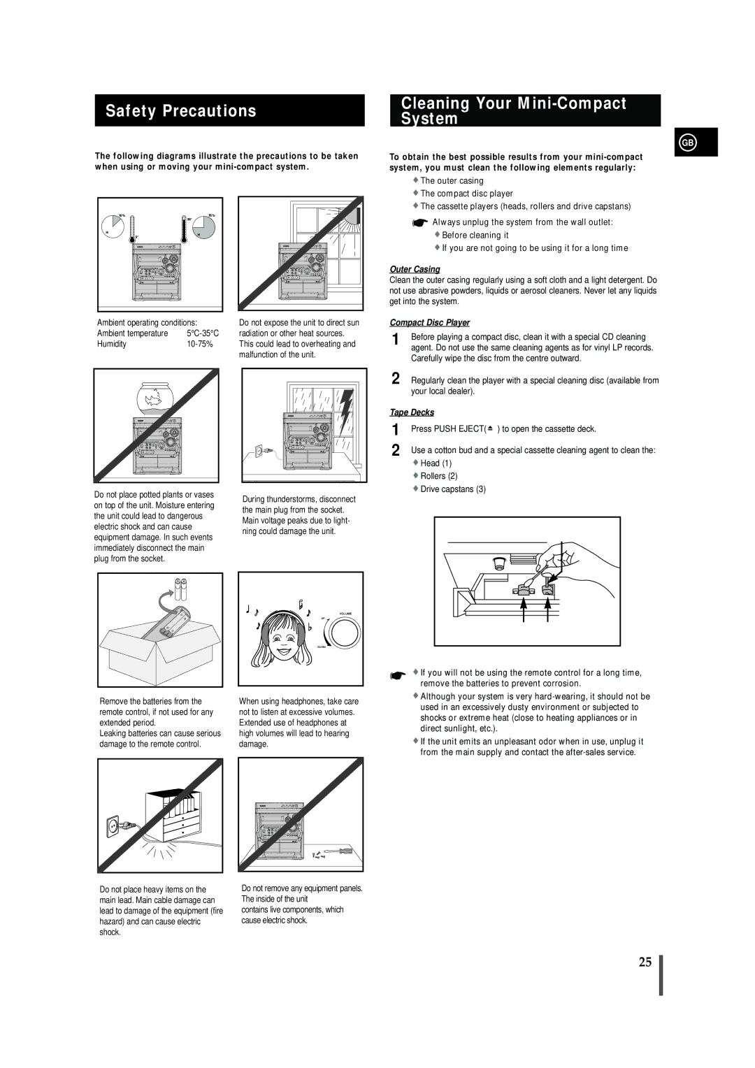 Samsung MAX-VB450 instruction manual Safety Precautions, Cleaning Your Mini-Compact System 