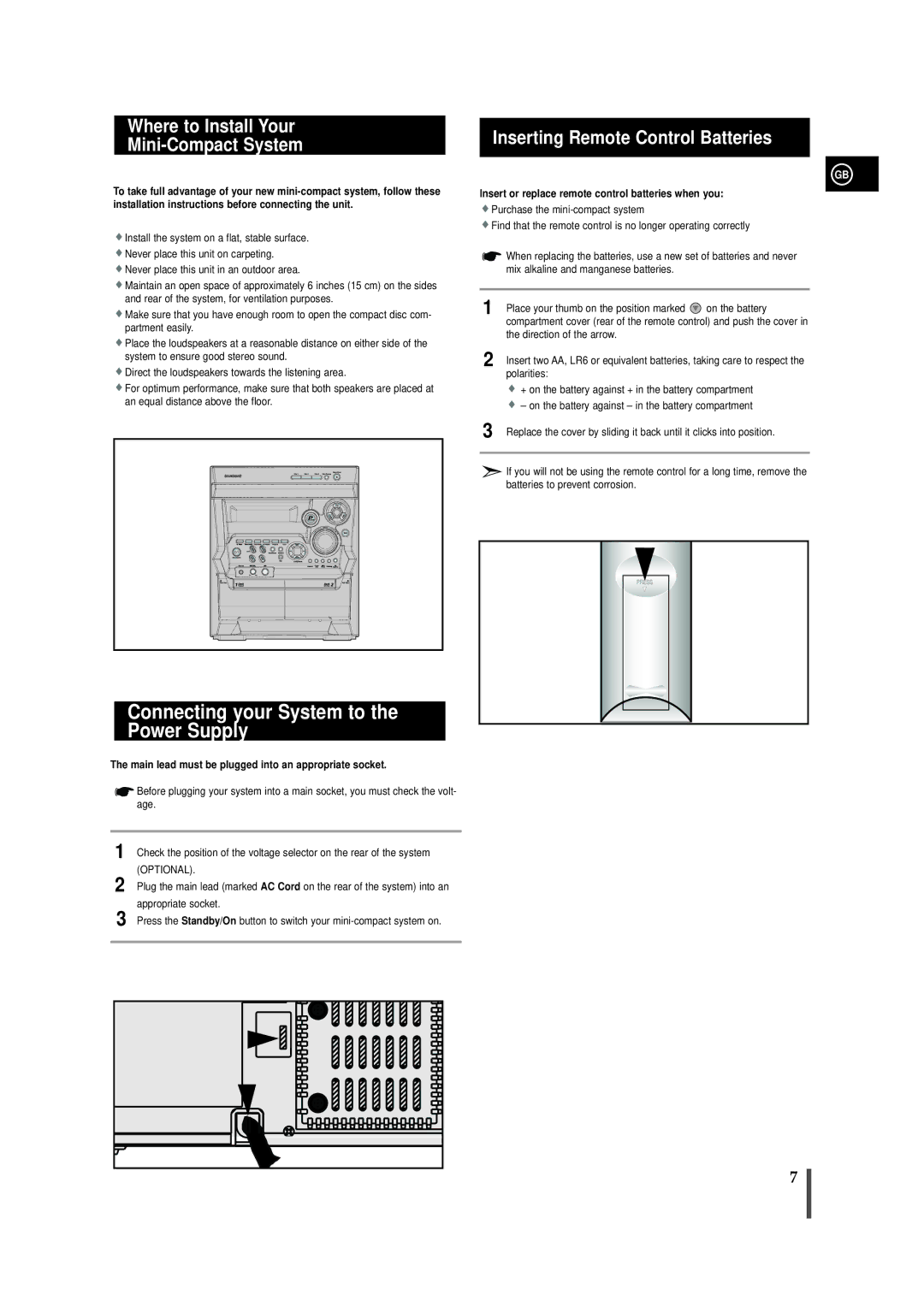 Samsung MAX-VB450 instruction manual Connecting your System to the Power Supply, Where to Install Your Mini-Compact System 