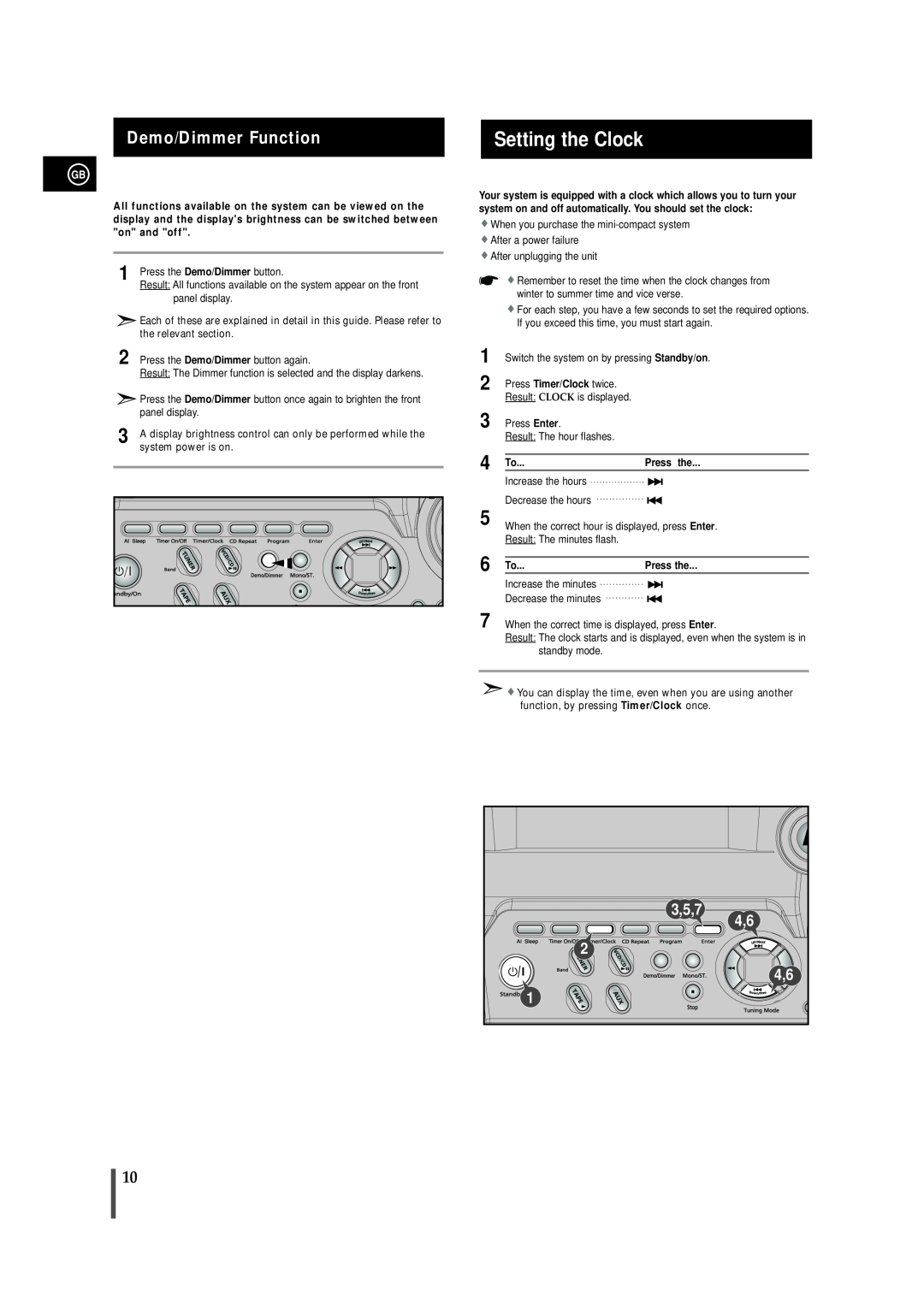 Samsung MAX-VB450 instruction manual Setting the Clock, 3,5,7, Demo/Dimmer Function 