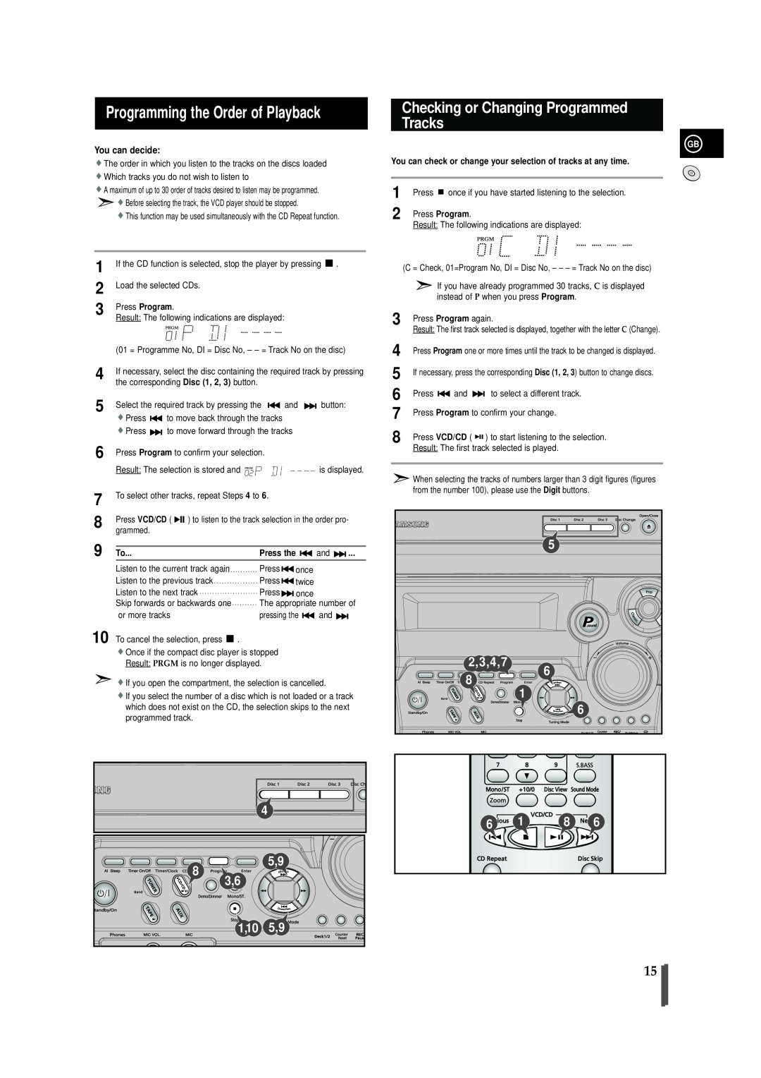Samsung MAX-VB450 instruction manual Programming the Order of Playback, Checking or Changing Programmed Tracks 