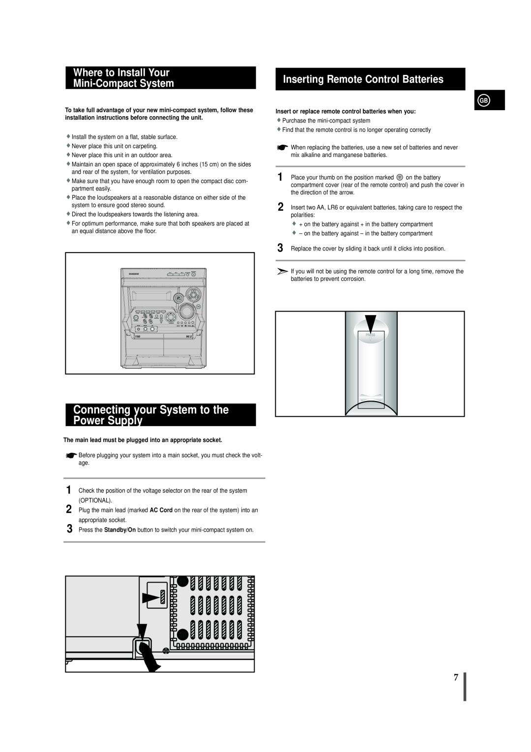 Samsung MAX-VB450 instruction manual Connecting your System to the Power Supply, Where to Install Your Mini-CompactSystem 