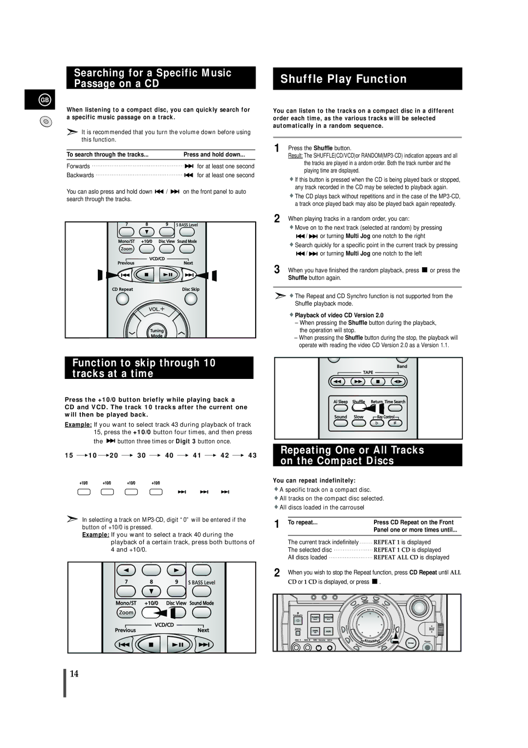 Samsung MAX-VB550, AH68-01145B instruction manual Shuffle Play Function, Searching for a Specific Music Passage on a CD 